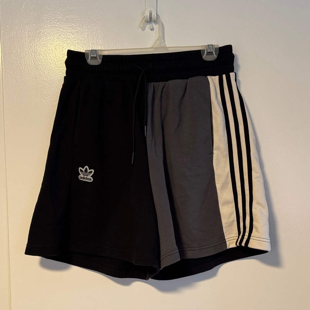 Adidas Black and White Shorts with Triple Stripes